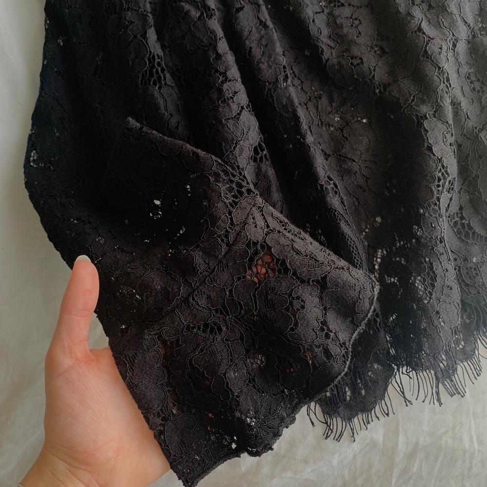 Black Lace Blouse: High Neck & Peplum Sleeves